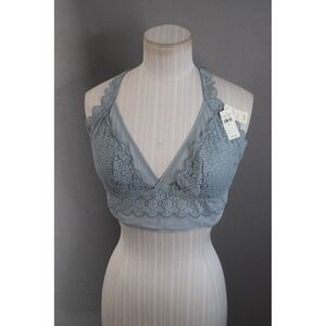 Aerie Lace Halter Bralette Large Removable Pads Blue Women's Bra
